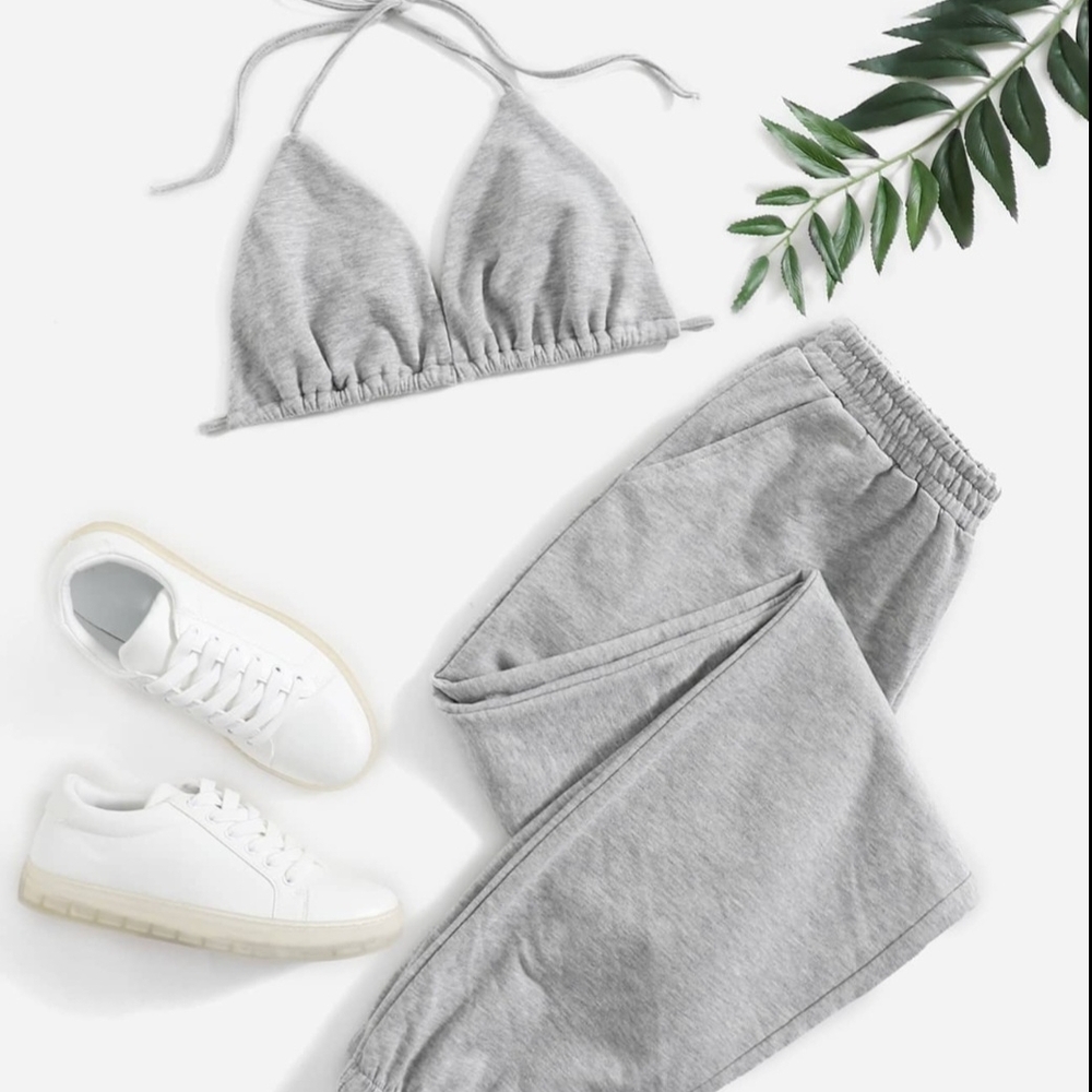 SHEIN Gray Halter Top and Sweatpants Set